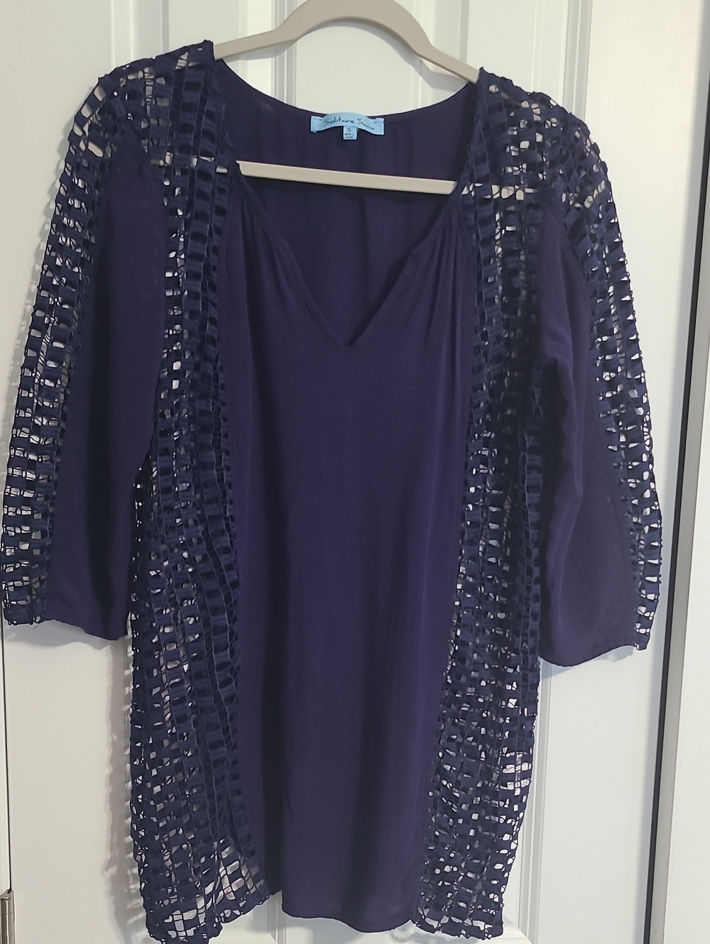 Solitaire Deep Navy Open-Weave Swim Coverup